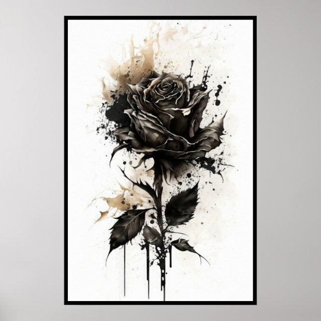 Póster Beautiful Black Rose Watercolor (Frente)