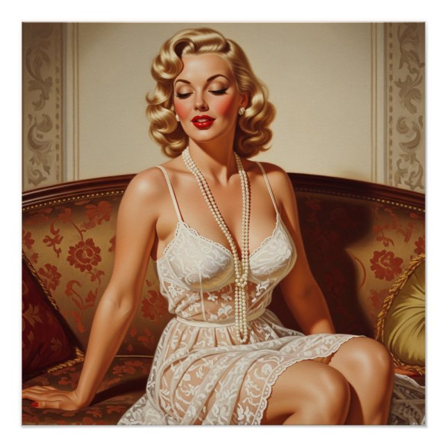Póster Beautiful blonde pin-up 50's art (Anverso)