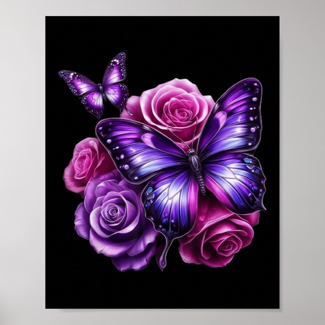 Póster Beautiful Butterfly Purple Rose Butterfly Lovers G (Frente)