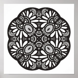Póster Beautiful Deco Black Square Doodle 2