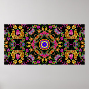 Póster Beautiful floral ornament with bright flowers and