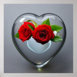 Póster Beautiful flowers in a heart glass shaped for love