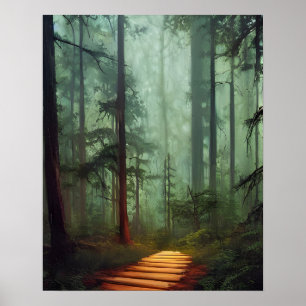 Póster Beautiful Forest Path Digital Art