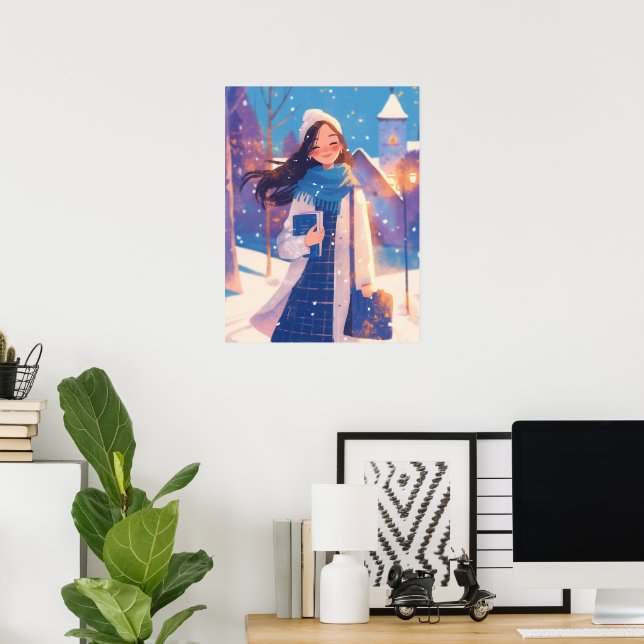 Póster Beautiful Girl Walking on Winter Street (Oficina en casa)
