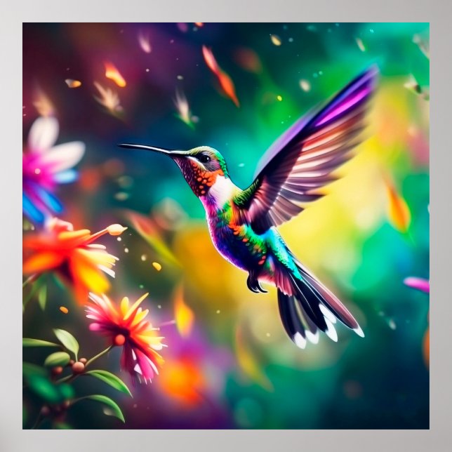 Póster Beautiful Hummingbird in flight  (Frente)