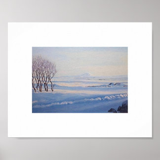Póster Beautiful Icelandic winter landscape painting art