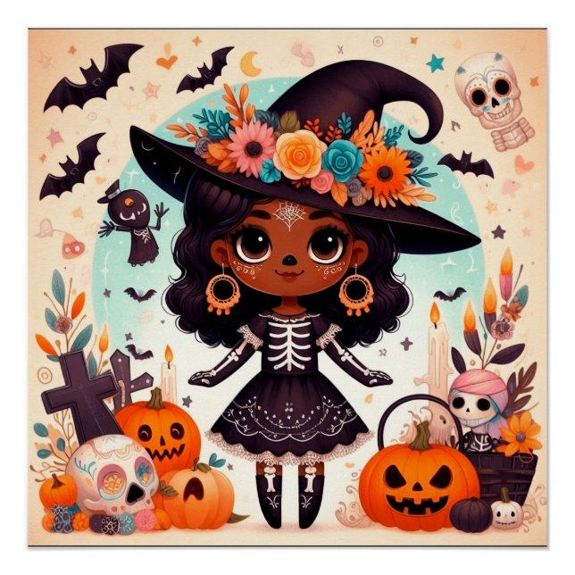 Póster Beautiful little witch halloween party (Anverso)