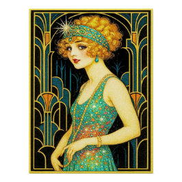 Póster Beautiful Magical Art Deco Style Vintage Flapper