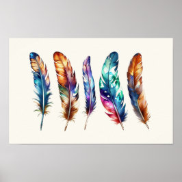 Póster Beautiful Multicolor Boho Feathers - Graphic Art