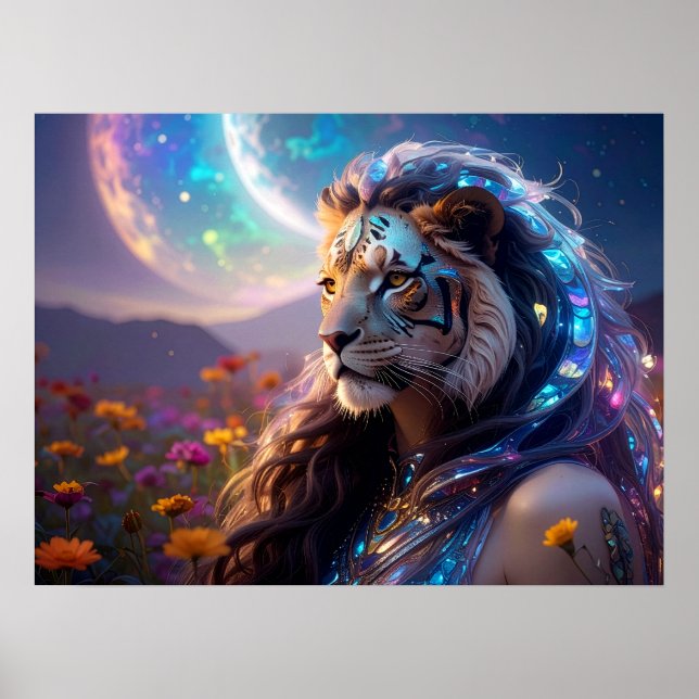 Póster Beautiful Mythic Tiger Goddess with Saturn Rising (Frente)