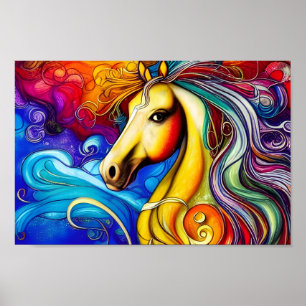 Póster Beautiful Rainbow Horse Portrait