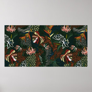 Póster Beautiful retro hand drawn flower , tropical palm 
