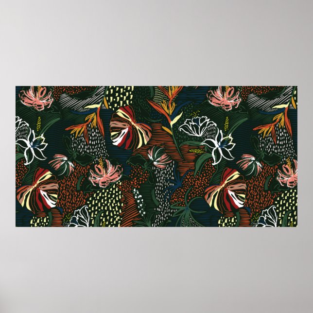 Póster Beautiful retro hand drawn flower , tropical palm  (Frente)