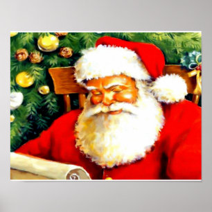 Póster Beautiful Santa Claus checking list poster