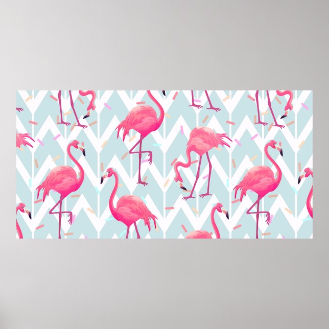 Póster Beautiful seamless tropical pattern with pink flam (Frente)