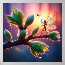 Póster Beautiful spring nature with miniature pixie art