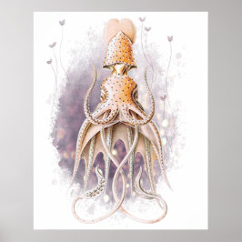 Póster Beautiful squid painting Earnst Haeckel variation