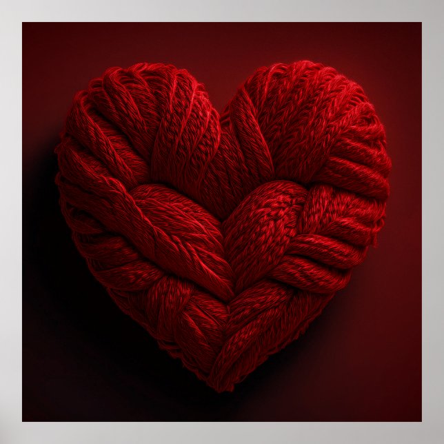 Póster Beautiful Valentines Day Heart Made Of red Yarn (Frente)