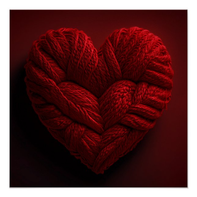 Póster Beautiful Valentines Day Heart Made Of red Yarn (Anverso)