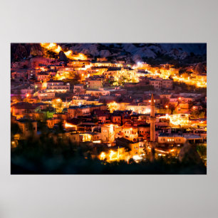 Póster Beautiful view Goreme at night. Famous center of b