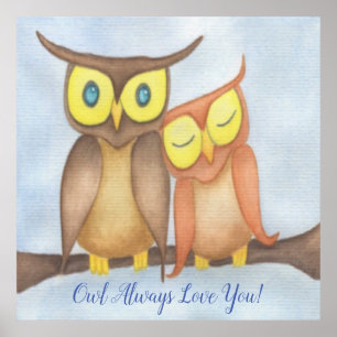 Póster Beautiful Watercolor Owl Lovers