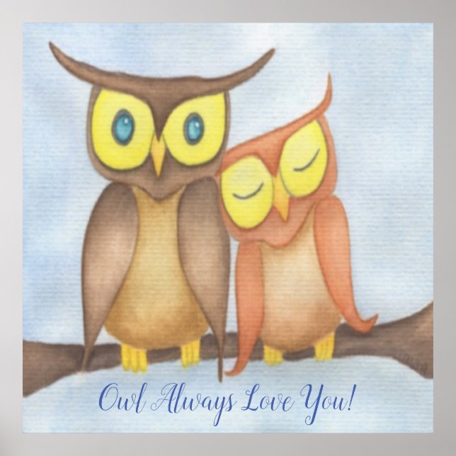 Póster Beautiful Watercolor Owl Lovers (Frente)