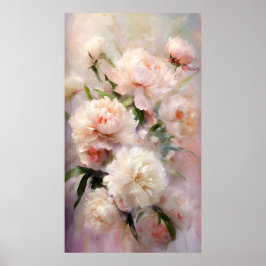 Póster Beautiful White & Pink Peonies On Pink Background