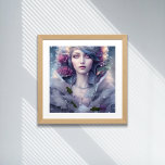 Póster Beautiful Woman of Winter Floral and Snow<br><div class="desc">Beautiful AI generated digital art features surreal floral portrait of a beautiful woman with muted winter florals and falling snow. Perfect design for Winter Holidays</div>