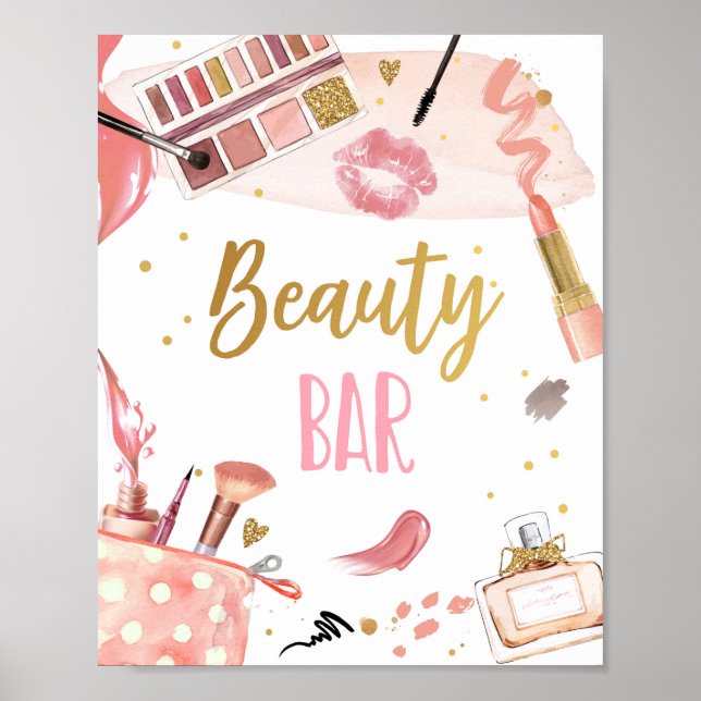 Póster Beauty Bar Spa Fiesta Makeup Glamour Chica Cumplea (Frente)
