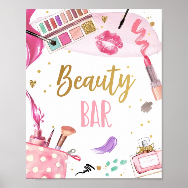 Póster Beauty Bar Spa Fiesta Makeup Glamour Chica Cumplea (Frente)