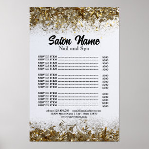 Póster Beauty Nail Salon Price List menú Gold confetti