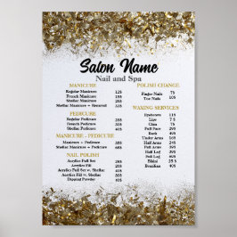 Póster Beauty Nail Salon Price List menú Gold confetti
