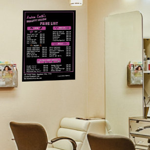 Póster Beauty Salon Services Lista de Precios Black Pink 