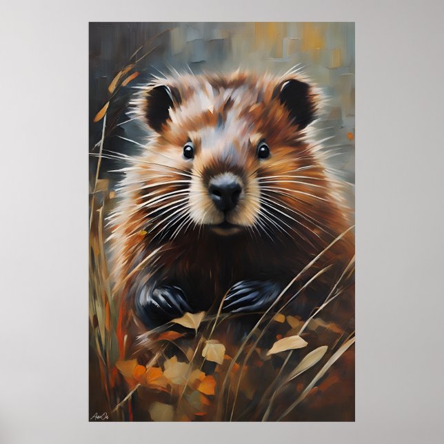 Póster | Beaver | Estilo de pintura de aceite (Frente)