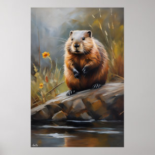 Póster   Beaver   Estilo de pintura de aceite
