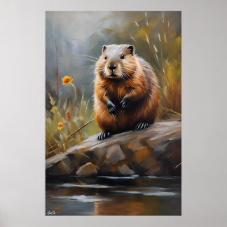 Póster | Beaver | Estilo de pintura de aceite