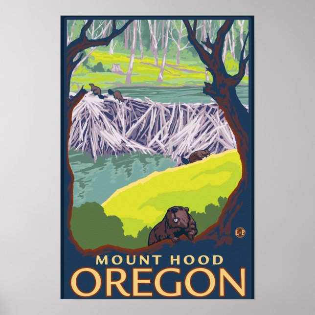 Póster Beaver Family - Mount Hood, Oregon (Frente)