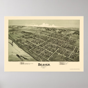 Póster Beaver, Mapa Panorámico PA - 1900
