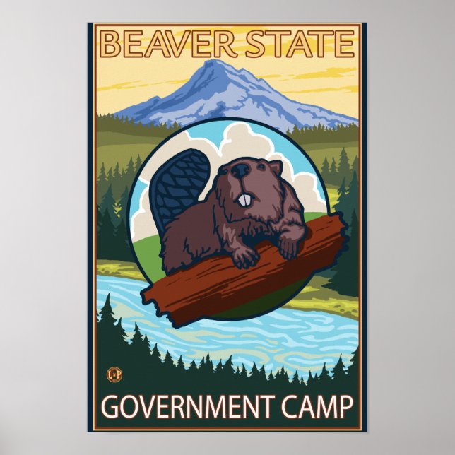 Póster Beaver & Mt. Hood - Campamento del Gobierno, Oregó (Frente)