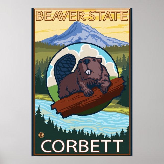 Póster Beaver & Mt. Hood - Corbett, Oregon (Frente)