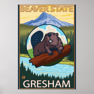 Póster Beaver & Mt. Hood - Gresham, Oregon