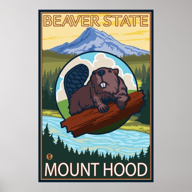 Póster Beaver & Mt. Hood, Oregon (Frente)