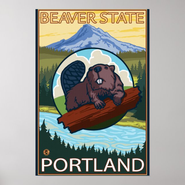 Póster Beaver & Mt. Hood - Portland, Oregón (Frente)