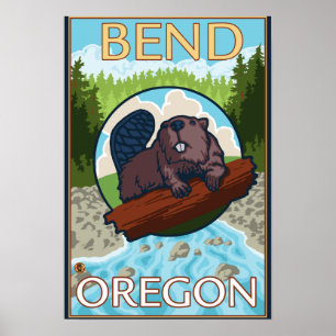 Póster Beaver & River - Bend, Oregón
