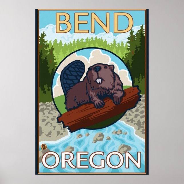Póster Beaver & River - Bend, Oregón (Frente)