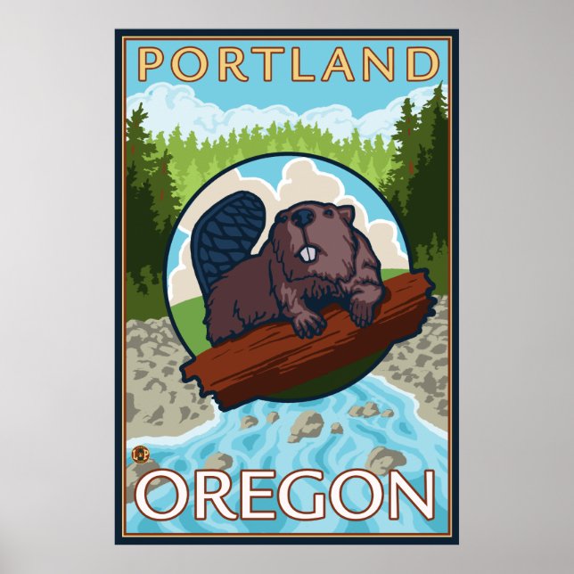 Póster Beaver & River - Portland, Oregón (Frente)