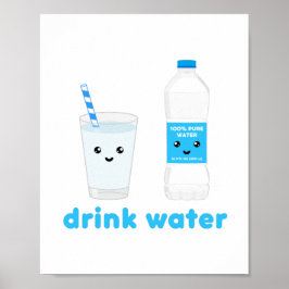 Póster Beba agua - diseño Kawaii