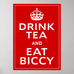 Póster Beba el té y coma la diversión de Británicos del ~