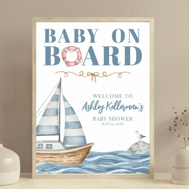 Póster Bebé a bordo de Baby Shower Náutico (Baby On Board Nautical Baby Shower Poster )