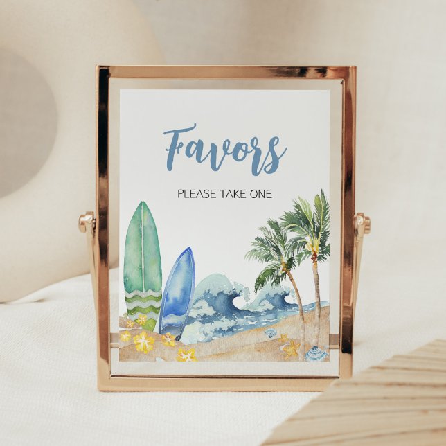 Póster Bebé a bordo de las Baby Shower Favors (Surfing Summer Boy Baby Shower Favors Sign)
